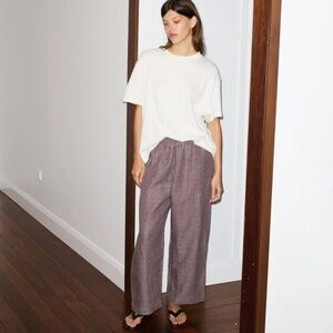 DEIJI STUDIOS Ease Trouser Russet Check French Linen Iconic Grandpa Pant NWOT XS